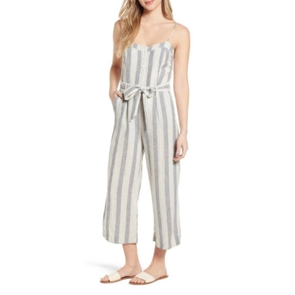 Rails Harper Linen Blend Jumpsuit in Laguna Stripe in Size Medium - Picture 1 of 9